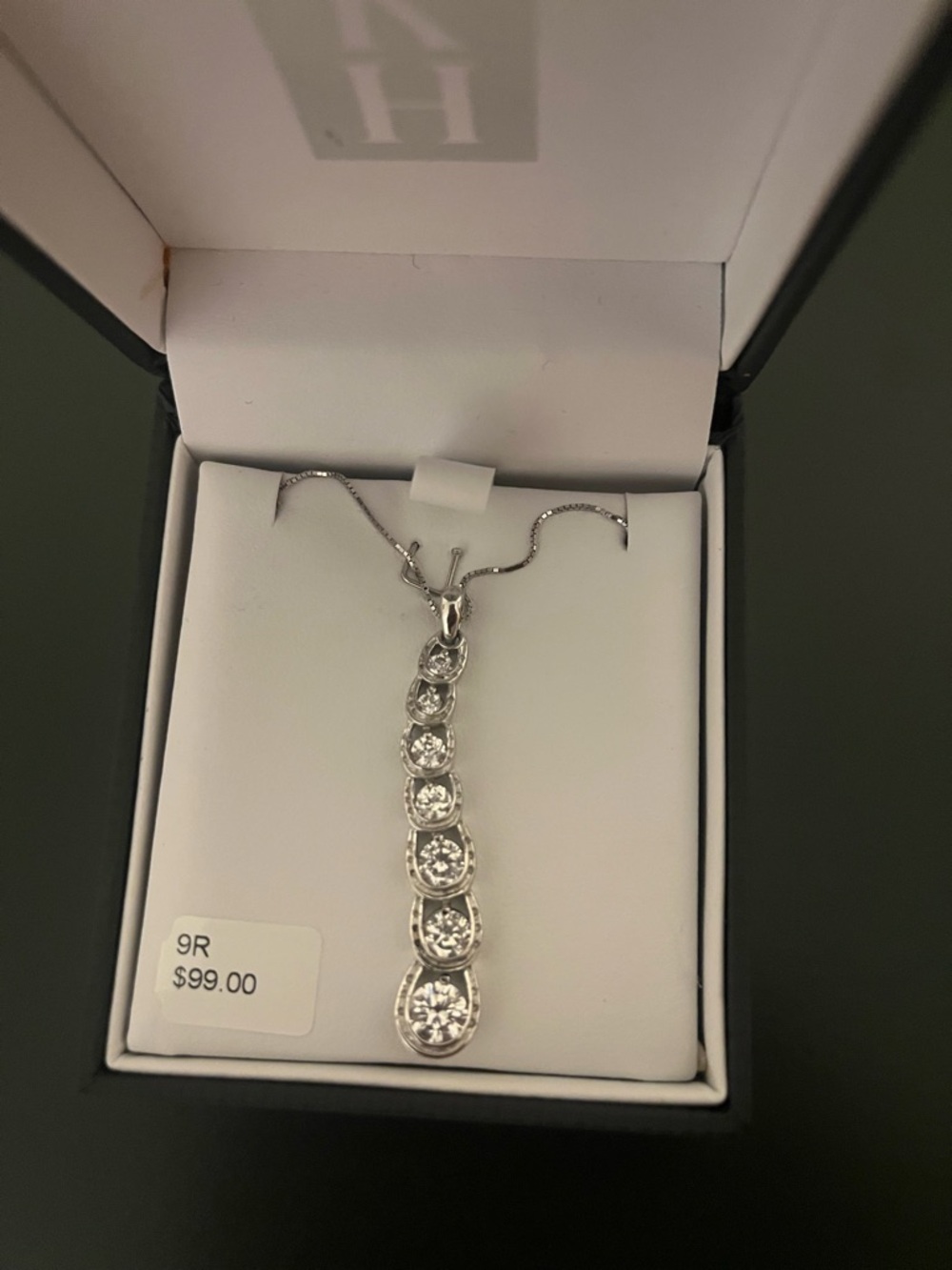 Sterling Silver Horseshoe Drop Pendant Necklace with Clear Cubic Zirconia Stones